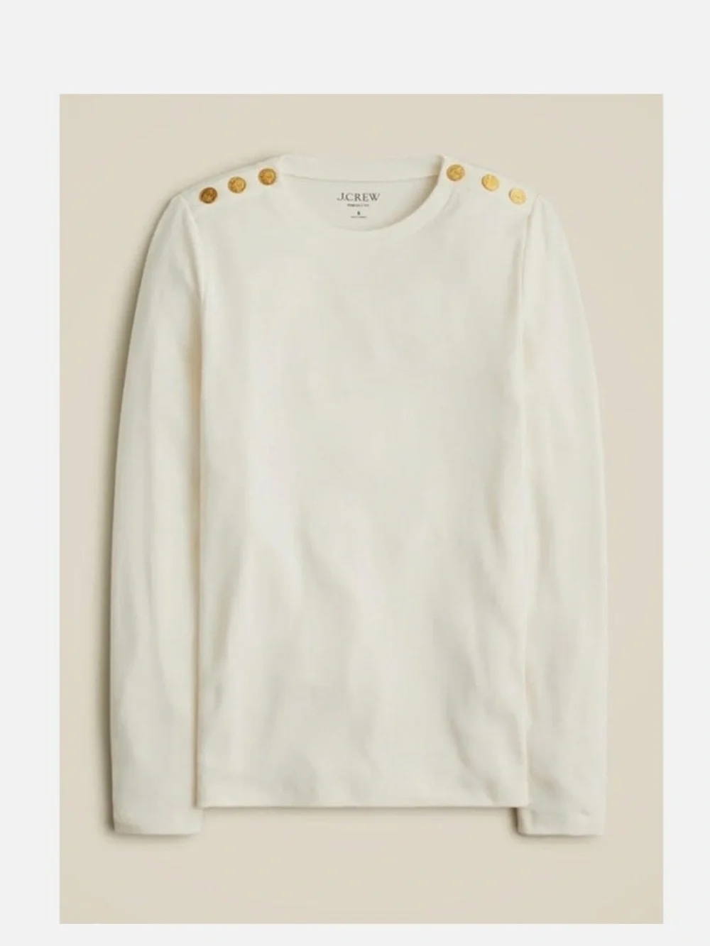 NWT J. Crew Ivory Button-Shoulder The Perfect Tee Top 💯% Cotton